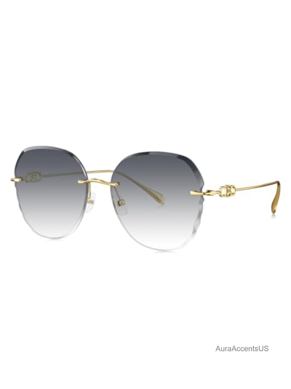 Titanium Rimless Irregular Diamond-Cut UV400 Sunglasses 59mm